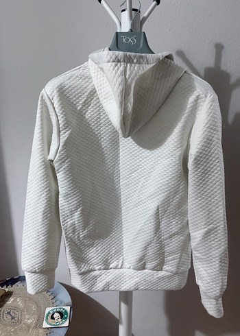 Fermuarlı Beyaz Kadın Sweatshirt/ hırka - Görsel 4
