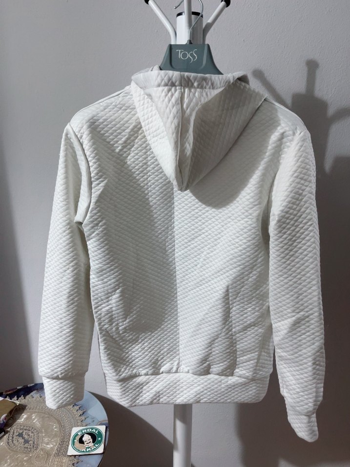Fermuarlı Beyaz Kadın Sweatshirt/ hırka - Görsel 4