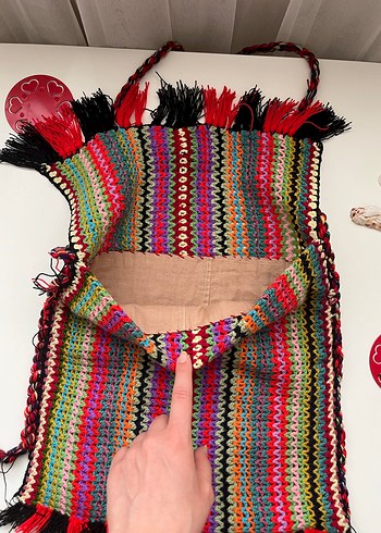 Renkli Nakışlı Bohem Kadın Örgü Çanta - Görsel 8