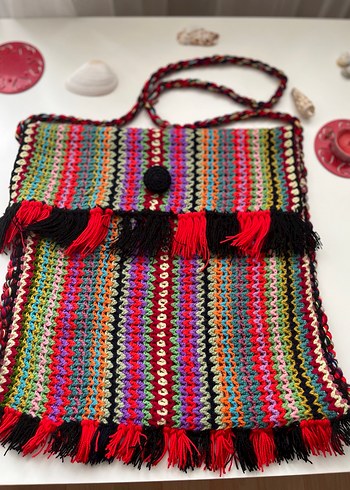 Renkli Nakışlı Bohem Kadın Örgü Çanta - Görsel 2
