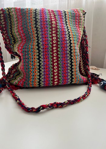 Renkli Nakışlı Bohem Kadın Örgü Çanta - Görsel 6