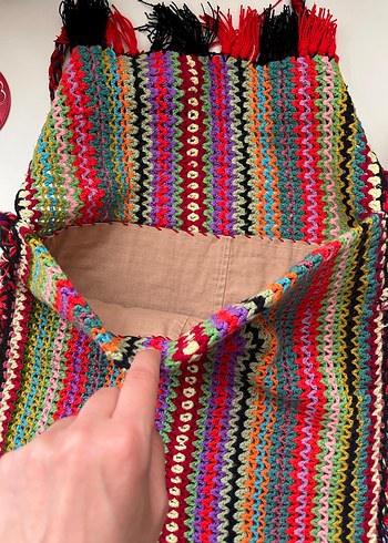 Renkli Nakışlı Bohem Kadın Örgü Çanta - Görsel 7