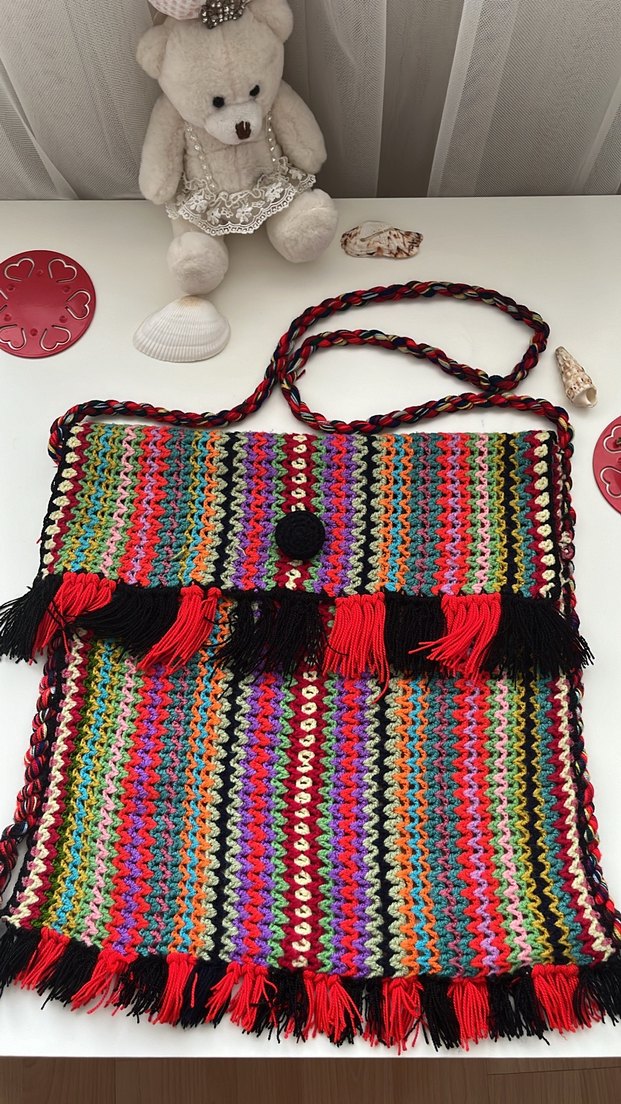 Renkli Nakışlı Bohem Kadın Örgü Çanta - Görsel 4