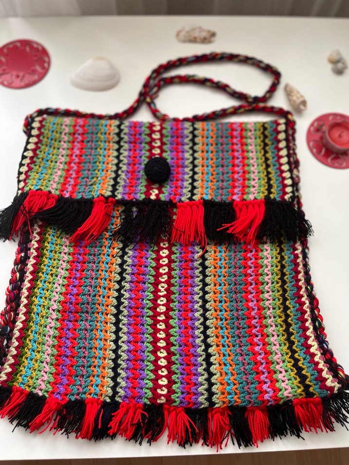 Renkli Nakışlı Bohem Kadın Örgü Çanta - Görsel 2