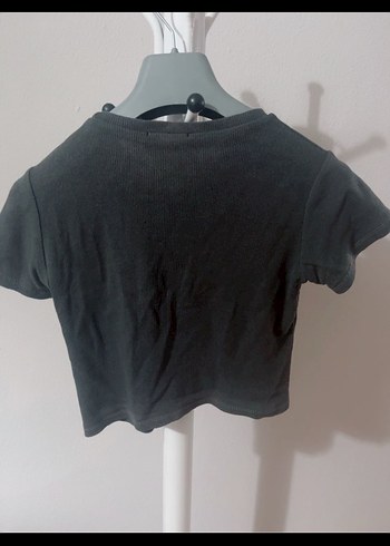 Siyah Mini Crop Top Kısa Kollu - Görsel 3