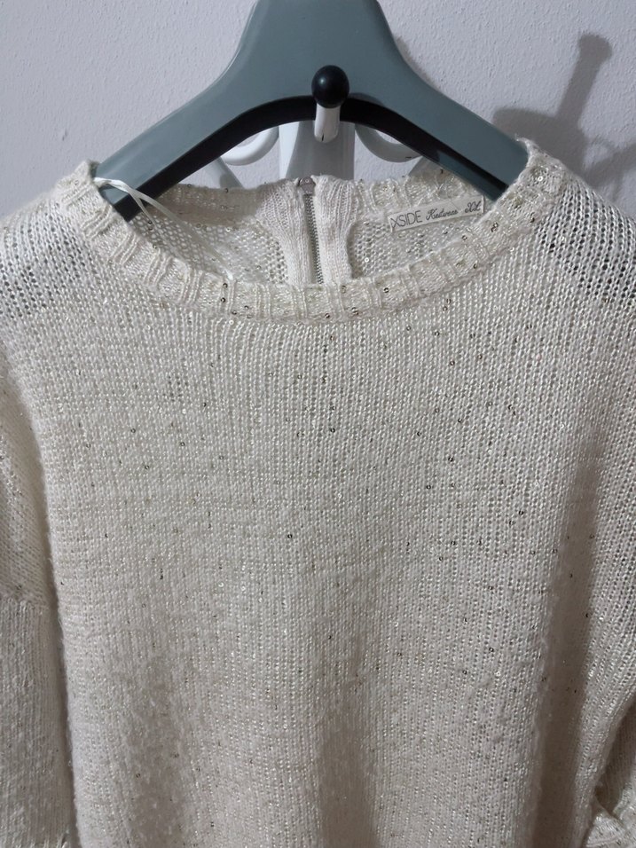 Beyaz Örgü Kadın Kazak - Görsel 2