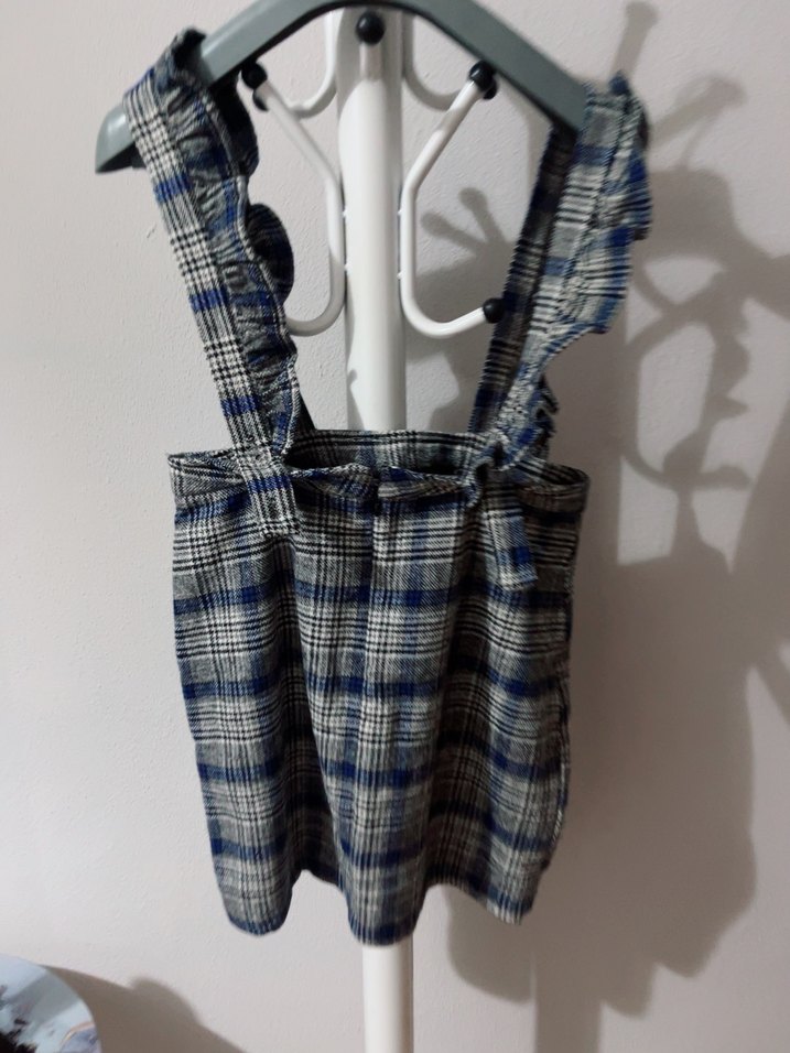 Gri Kareli Fırfırlı Elbise - Görsel 3