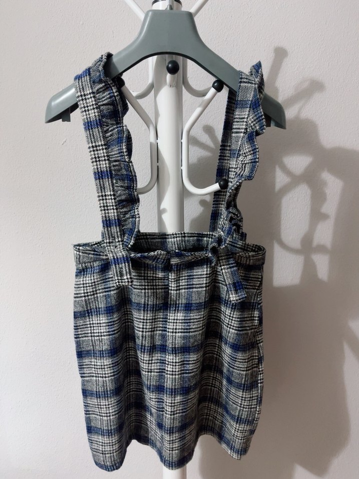 Gri Kareli Fırfırlı Elbise - Görsel 4