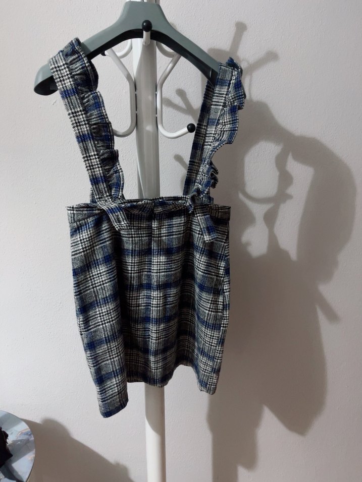 Gri Kareli Fırfırlı Elbise - Görsel 2