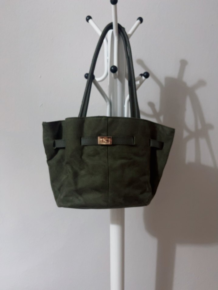 Haki Yeşil Süet Kadın Omuz Çantası - Görsel 4