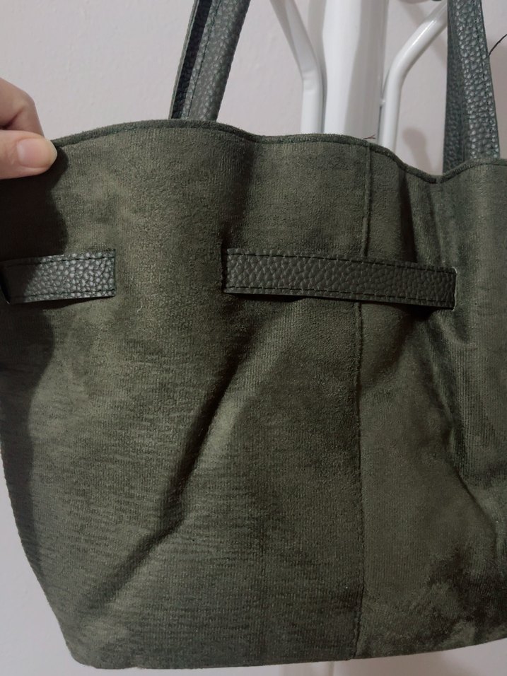 Haki Yeşil Süet Kadın Omuz Çantası - Görsel 3