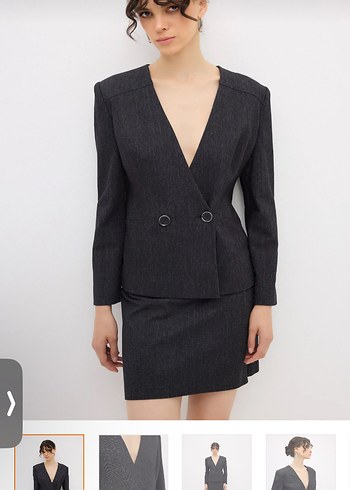 adL Denim Görünümlü Takım: Kruvaze Ceket (S) ve etek (M-S) - Görsel 2