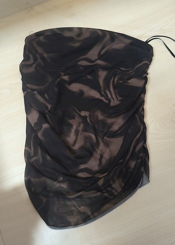 tül straplez crop Drapeli Siyah kahverengi Mid Bağlamalı Desenli - Görsel 4