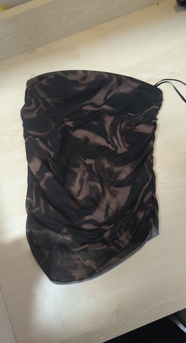 tül straplez crop Drapeli Siyah kahverengi Mid Bağlamalı Desenli - Görsel 4