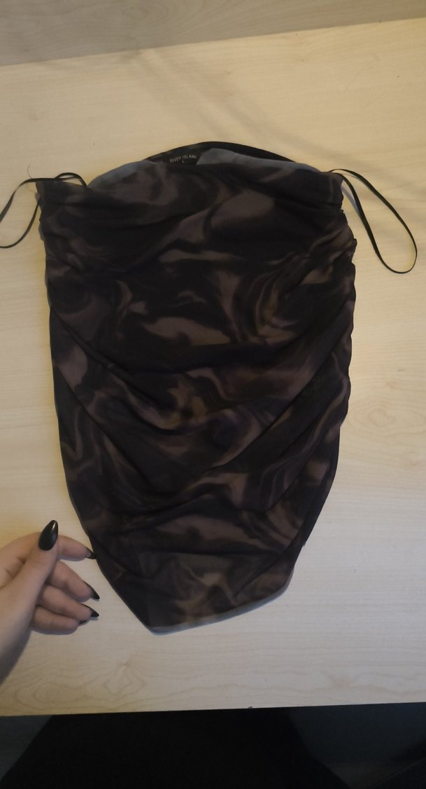 tül straplez crop Drapeli Siyah kahverengi Mid Bağlamalı Desenli - Görsel 3