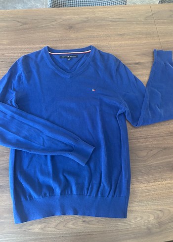 Tommy Hilfiger Erkek Mavi V Yaka Pamuklu Kazak - Görsel 3