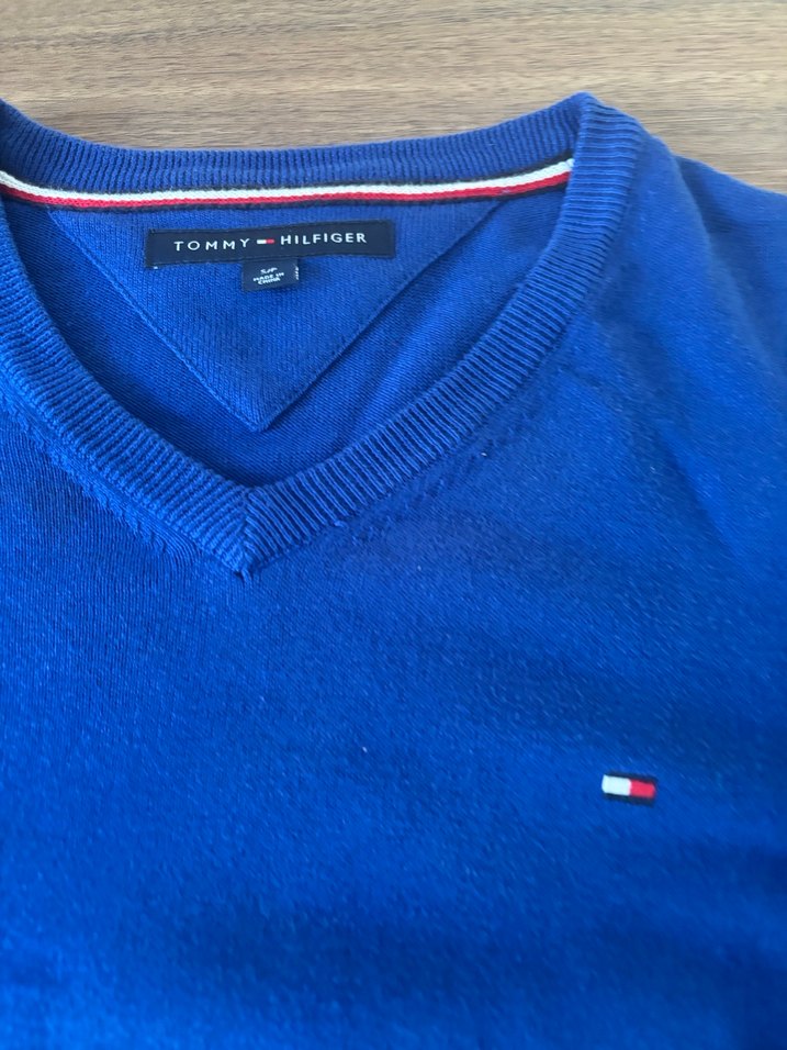 Tommy Hilfiger Erkek Mavi V Yaka Pamuklu Kazak - Görsel 2