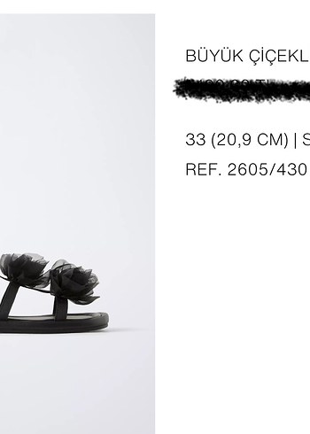 Siyah Çiçekli  Zara marka kız çocuk sandalet - Görsel 5