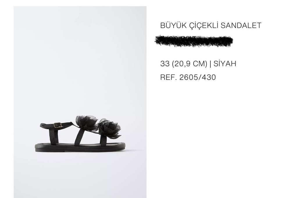 Siyah Çiçekli  Zara marka kız çocuk sandalet - Görsel 5