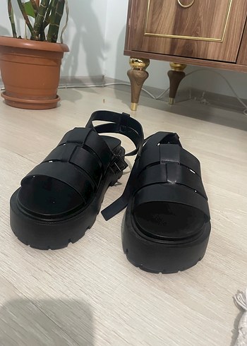 Siyah Kadın Platform Topuklu Sandalet - Görsel 6