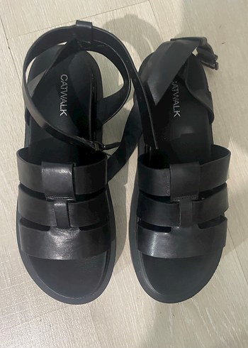 Siyah Kadın Platform Topuklu Sandalet - Görsel 4