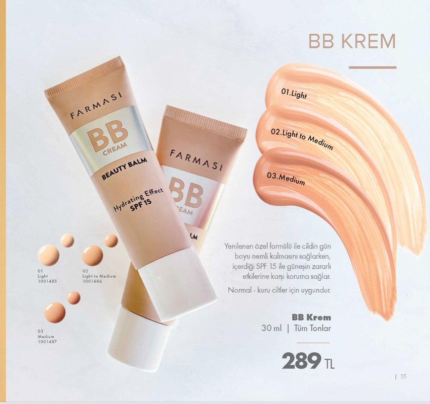 Üç adet Farmasi BB Krem 01 Light SPF15 30 ml - Görsel 2