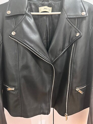 s Beden Mango Deri Biker Ceket