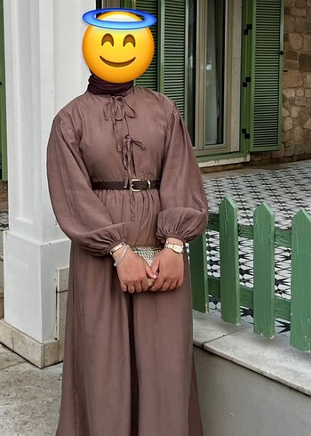 Kahverengi Bohem Uzun Kemerli Elbise
