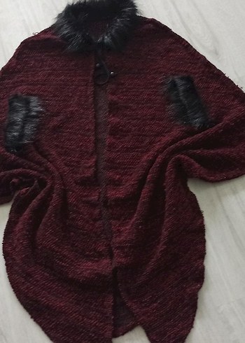 40 Beden Bordo Kürklü Örgü Kadın bolero