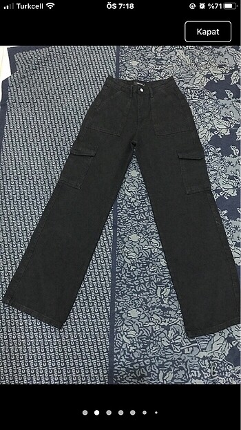 36 Beden Siyah Kargo Cepli Yüksek Bel Wide Leg Jeans