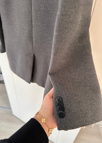 Gri Regular Fit Midi Kadın Kaşe Kaban - Görsel 5