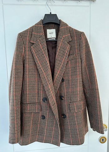 Düğmeli Kahverengi Ekose Kadın Blazer - Görsel 2