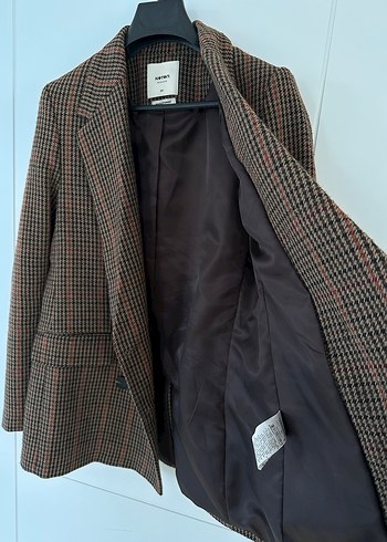 Düğmeli Kahverengi Ekose Kadın Blazer - Görsel 7