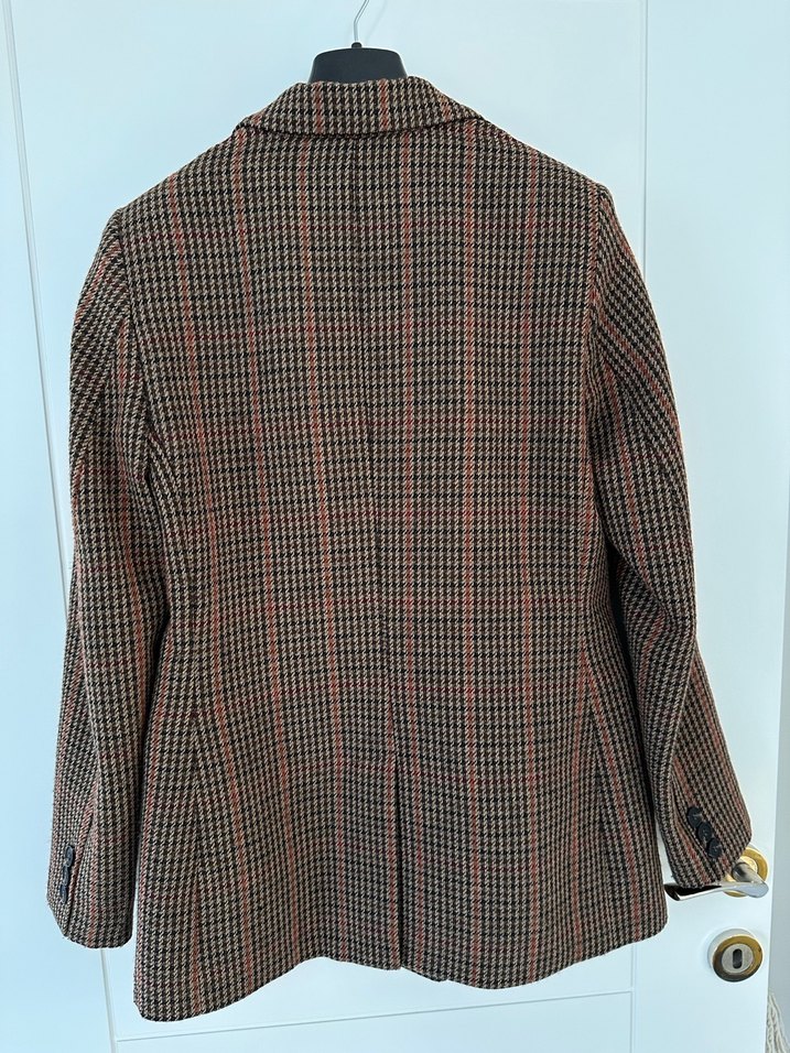 Düğmeli Kahverengi Ekose Kadın Blazer - Görsel 3