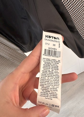 Kemerli Gri Ekose Kadın Blazer Ceket - Görsel 5