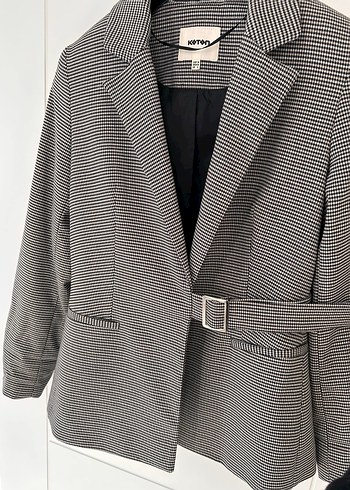 Kemerli Gri Ekose Kadın Blazer Ceket - Görsel 3