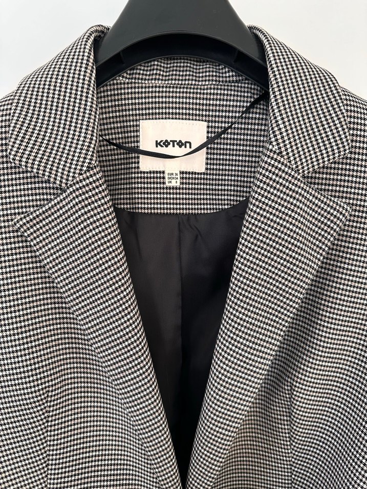 Kemerli Gri Ekose Kadın Blazer Ceket - Görsel 2