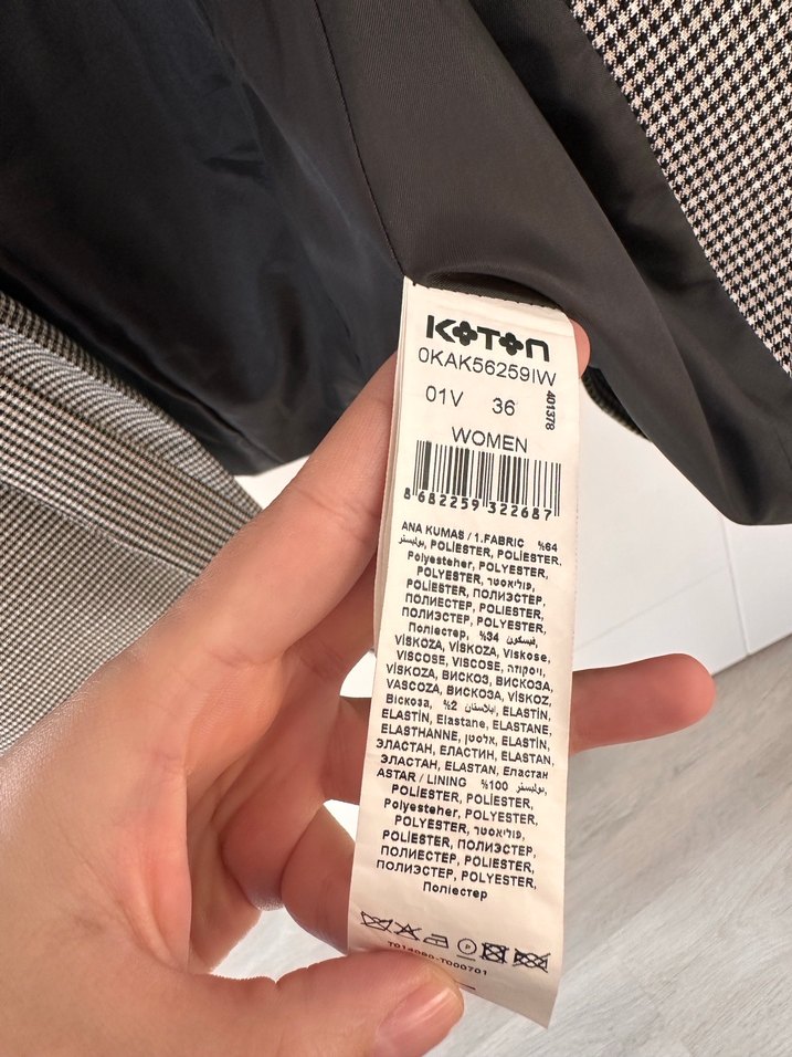 Kemerli Gri Ekose Kadın Blazer Ceket - Görsel 5