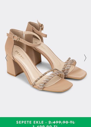 Kadın Bej Kemerli Blok Topuklu Abiye Ayakkabı - Görsel 2
