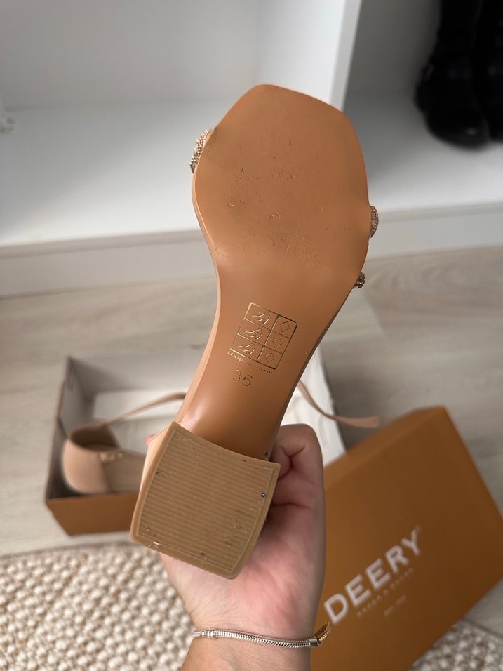 Kadın Bej Kemerli Blok Topuklu Abiye Ayakkabı - Görsel 5