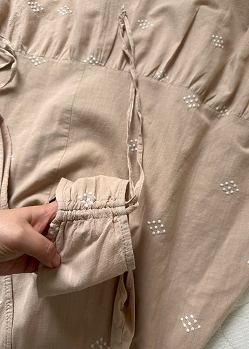 Bej Nakışlı Bohem Uzun Elbise - Görsel 3