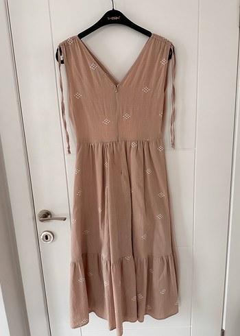 Bej Nakışlı Bohem Uzun Elbise - Görsel 2