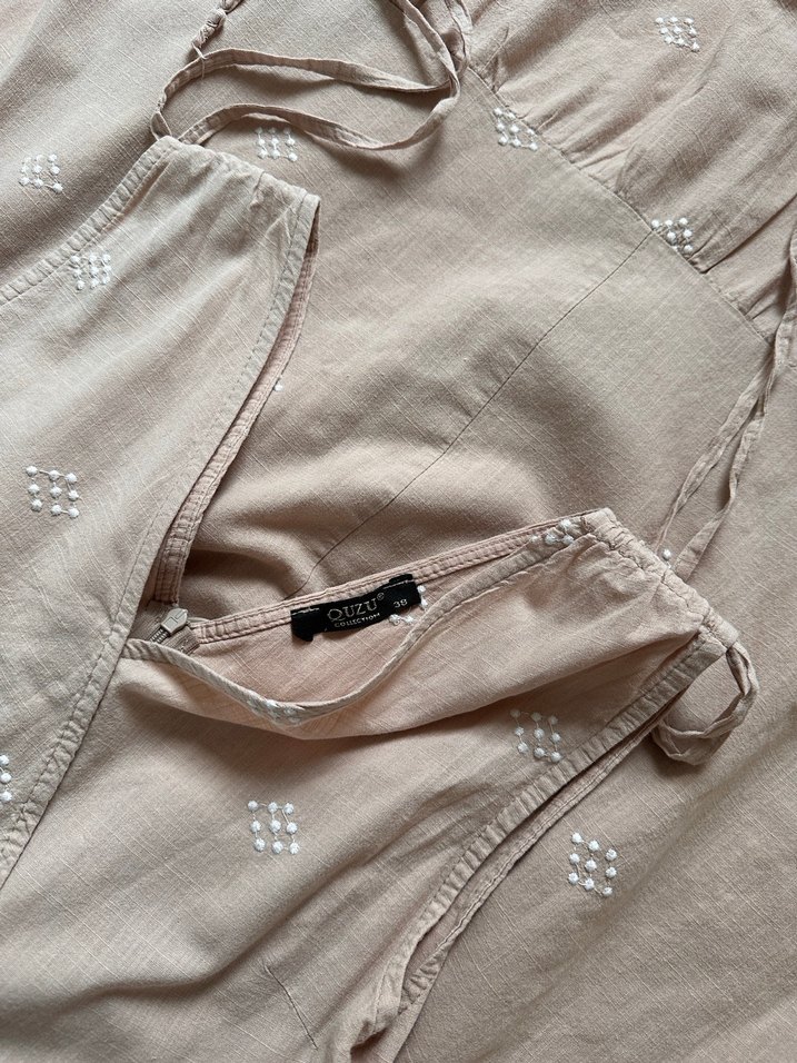 Bej Nakışlı Bohem Uzun Elbise - Görsel 4