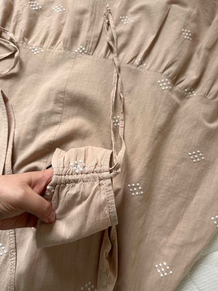 Bej Nakışlı Bohem Uzun Elbise - Görsel 3