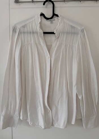 Düğmeli Beyaz pamuk Kadın Gömlek - Görsel 2