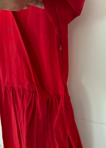 Kırmızı Keten Kısa Elbise - Görsel 3