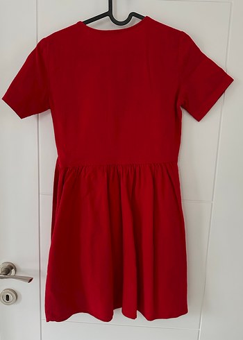 Kırmızı Keten Kısa Elbise - Görsel 4