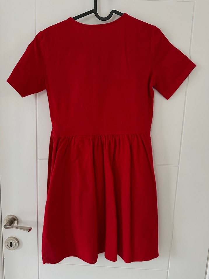 Kırmızı Keten Kısa Elbise - Görsel 4