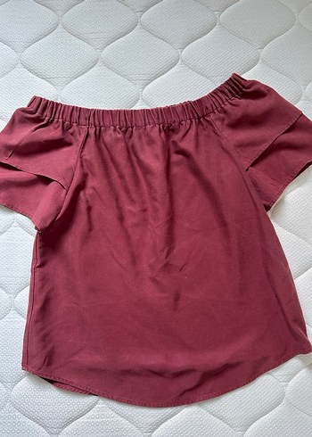H&M Bordo Kayık Yaka Fırfırlı Kadın Bluz - Görsel 4