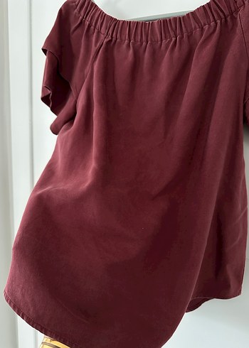 H&M Bordo Kayık Yaka Fırfırlı Kadın Bluz - Görsel 2